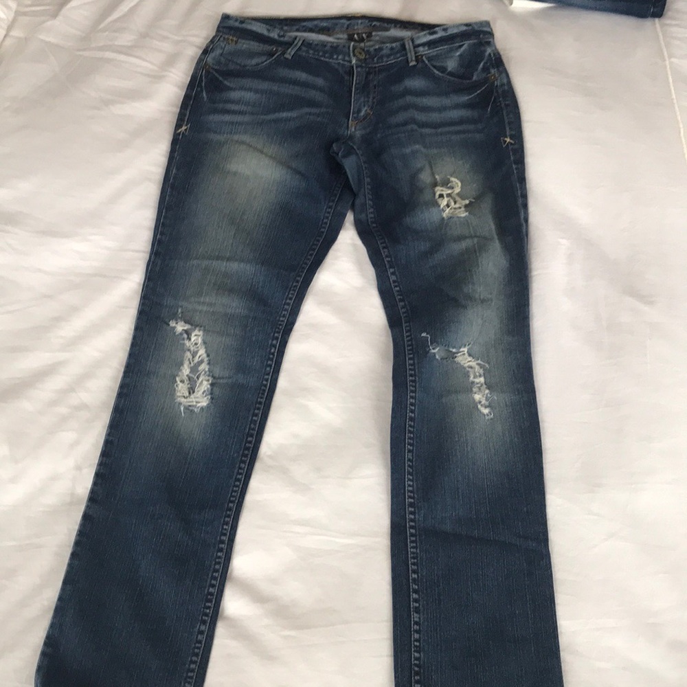 Armani exchange ripped straight leg jeans